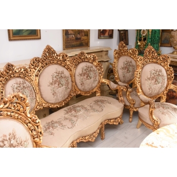 Komplet Wypoczynkowy Wypoczynek w Kwiaty - Sofa + 4 Fotele + Stół