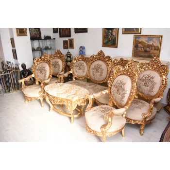 Komplet Wypoczynkowy Wypoczynek w Kwiaty - Sofa + 4 Fotele + Stół