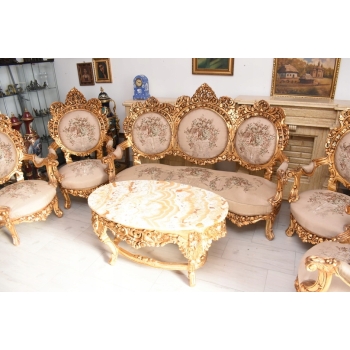 Komplet Wypoczynkowy Wypoczynek w Kwiaty - Sofa + 4 Fotele + Stół