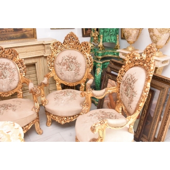 Komplet Wypoczynkowy Wypoczynek w Kwiaty - Sofa + 4 Fotele + Stół