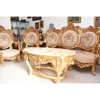 Komplet Wypoczynkowy Wypoczynek w Kwiaty - Sofa + 4 Fotele + Stół