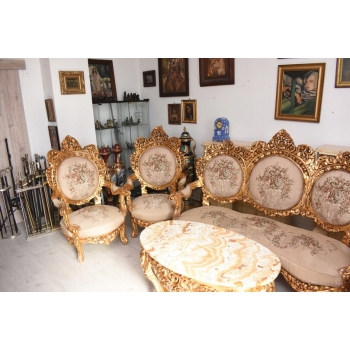 Komplet Wypoczynkowy Wypoczynek w Kwiaty - Sofa + 4 Fotele + Stół