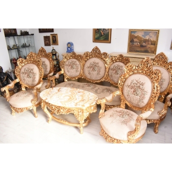 Komplet Wypoczynkowy Wypoczynek w Kwiaty - Sofa + 4 Fotele + Stół