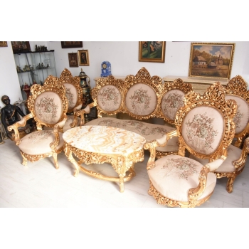 Komplet Wypoczynkowy Wypoczynek w Kwiaty - Sofa + 4 Fotele + Stół