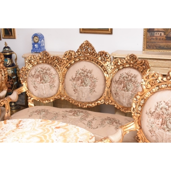 Komplet Wypoczynkowy Wypoczynek w Kwiaty - Sofa + 4 Fotele + Stół