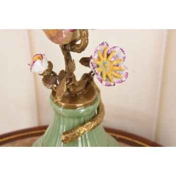 Porcelanowy Świecznik z Ptakami - Ptak - Porcelana + Brąz - Dekoracja