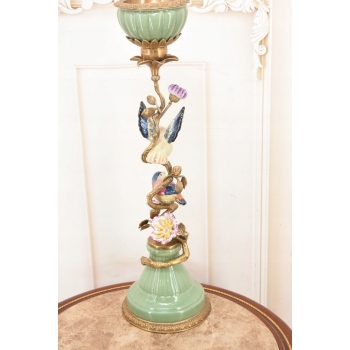 Porcelanowy Świecznik z Ptakami - Ptak - Porcelana + Brąz - Dekoracja