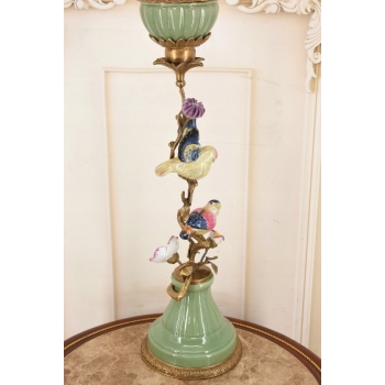 Porcelanowy Świecznik z Ptakami - Ptak - Porcelana + Brąz - Dekoracja