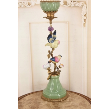 Porcelanowy Świecznik z Ptakami - Ptak - Porcelana + Brąz - Dekoracja