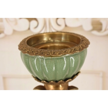 Porcelanowy Świecznik z Ptakami - Ptak - Porcelana + Brąz - Dekoracja