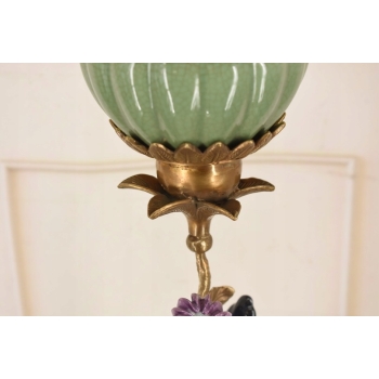 Porcelanowy Świecznik z Ptakami - Ptak - Porcelana + Brąz - Dekoracja