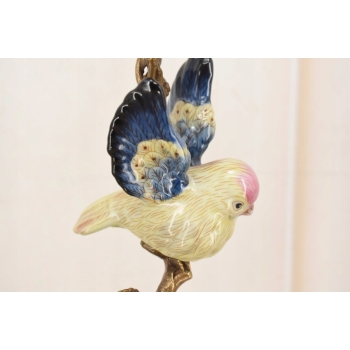 Porcelanowy Świecznik z Ptakami - Ptak - Porcelana + Brąz - Dekoracja