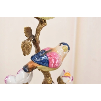 Porcelanowy Świecznik z Ptakami - Ptak - Porcelana + Brąz - Dekoracja