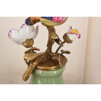 Porcelanowy Świecznik z Ptakami - Ptak - Porcelana + Brąz - Dekoracja