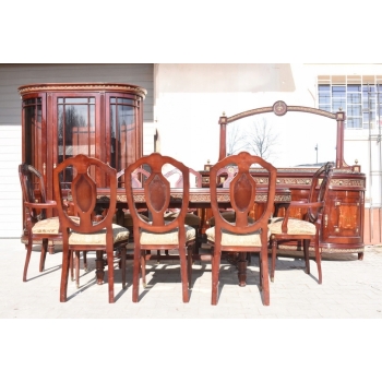 Antyczna Ludwikowska Jadalnia - Stół Krzesła Meble Pomocnik Witryna - BAR