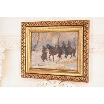 Wojciech Kossak - Powrót Żołnierzy z Bitwy - Zimowa Scena - Obraz Olejny