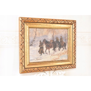 Wojciech Kossak - Powrót Żołnierzy z Bitwy - Zimowa Scena - Obraz Olejny