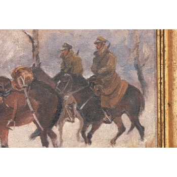 Wojciech Kossak - Powrót Żołnierzy z Bitwy - Zimowa Scena - Obraz Olejny