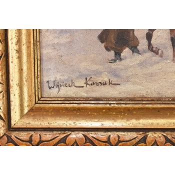 Wojciech Kossak - Powrót Żołnierzy z Bitwy - Zimowa Scena - Obraz Olejny