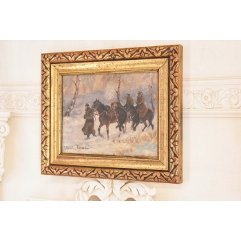 Wojciech Kossak - Powrót Żołnierzy z Bitwy - Zimowa Scena - Obraz Olejny