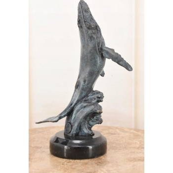 Delfin Wyskakujący z Wody - Figura Rzeźba z Brązu - Patynowa - Dekoracja