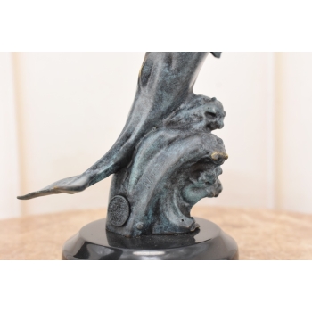 Delfin Wyskakujący z Wody - Figura Rzeźba z Brązu - Patynowa - Dekoracja