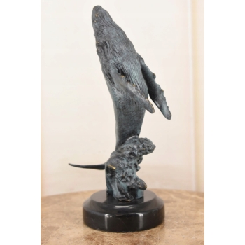 Delfin Wyskakujący z Wody - Figura Rzeźba z Brązu - Patynowa - Dekoracja