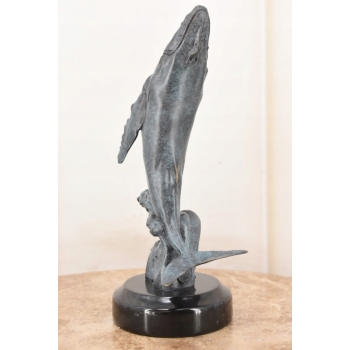 Delfin Wyskakujący z Wody - Figura Rzeźba z Brązu - Patynowa - Dekoracja