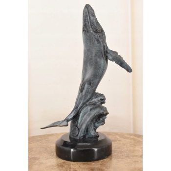 Delfin Wyskakujący z Wody - Figura Rzeźba z Brązu - Patynowa - Dekoracja