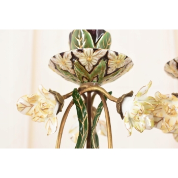 2x Porcelanowe Świeczniki - Porcelanowy Świecznik Kwiaty - Porcelana + Brąz