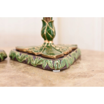 2x Porcelanowe Świeczniki - Porcelanowy Świecznik Kwiaty - Porcelana + Brąz