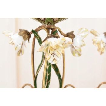 2x Porcelanowe Świeczniki - Porcelanowy Świecznik Kwiaty - Porcelana + Brąz