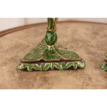 2x Porcelanowe Świeczniki - Porcelanowy Świecznik Kwiaty - Porcelana + Brąz