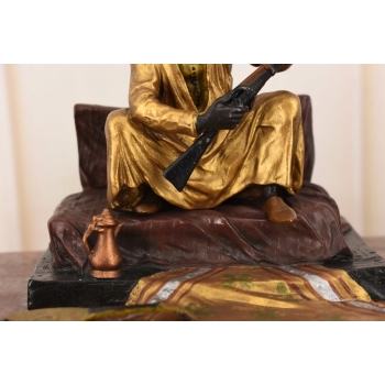 Kałamarz - Arab z Bronią Na Dywanie - Figura Rzeźba z Brązu Styl Vienna