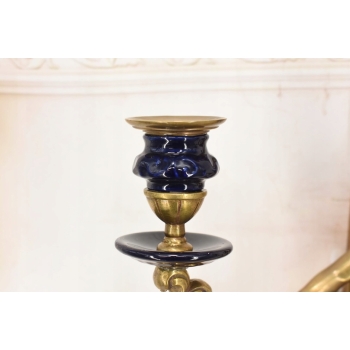 Świecznik z Brązu Złoconego - Anioł Amor Porcelana + Brąz Kinkiet Na Ścianę