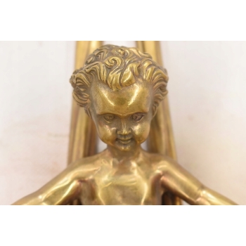 Świecznik z Brązu Złoconego - Anioł Amor Porcelana + Brąz Kinkiet Na Ścianę