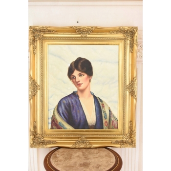 Portret Młodej Dziewczyny w Kimono - Kobieta - Obraz Olejny - Złota Rama