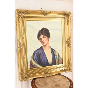 Portret Młodej Dziewczyny w Kimono - Kobieta - Obraz Olejny - Złota Rama