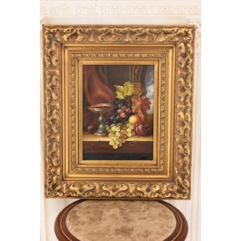 Winogrono z Kielichem Na Stole - Martwa Natura - Obraz Olejny Zdobiona Rama