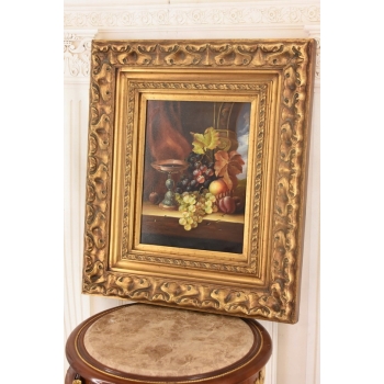 Winogrono z Kielichem Na Stole - Martwa Natura - Obraz Olejny Zdobiona Rama