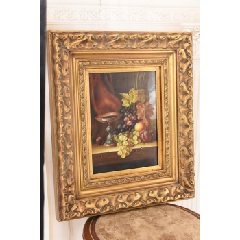Winogrono z Kielichem Na Stole - Martwa Natura - Obraz Olejny Zdobiona Rama