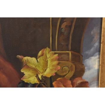 Winogrono z Kielichem Na Stole - Martwa Natura - Obraz Olejny Zdobiona Rama