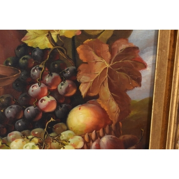 Winogrono z Kielichem Na Stole - Martwa Natura - Obraz Olejny Zdobiona Rama