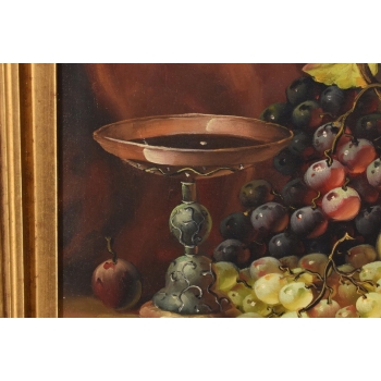 Winogrono z Kielichem Na Stole - Martwa Natura - Obraz Olejny Zdobiona Rama