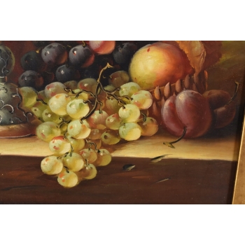 Winogrono z Kielichem Na Stole - Martwa Natura - Obraz Olejny Zdobiona Rama
