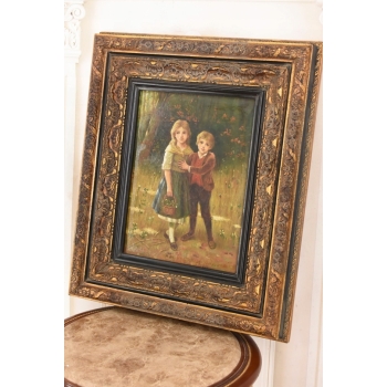 Rodzinny Obraz - Brat i Siostra Rodzina - Obraz Olejny Piękna Zdobiona Rama
