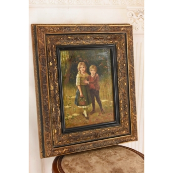 Rodzinny Obraz - Brat i Siostra Rodzina - Obraz Olejny Piękna Zdobiona Rama