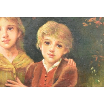 Rodzinny Obraz - Brat i Siostra Rodzina - Obraz Olejny Piękna Zdobiona Rama