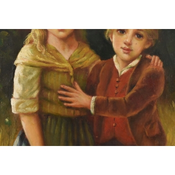 Rodzinny Obraz - Brat i Siostra Rodzina - Obraz Olejny Piękna Zdobiona Rama