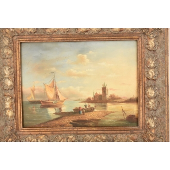 Okręty Wpływające do Portu - Statek Łodzie - Obraz Olejny Marynistyczny